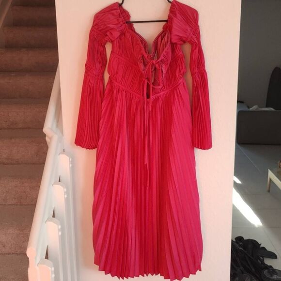 Alamour Dress Womens Size XL Analu Pleated Midi Hot Pink - Picture 5 of 12